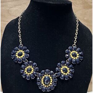 Medallion Necklace Black Yellow Multifaceted Flowers Statement Boho Festival